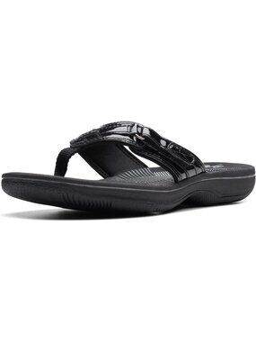 Women Black Patent Thong Solid Open Toe Rubber Breeze Sea Flip-Flop Casual Shoes